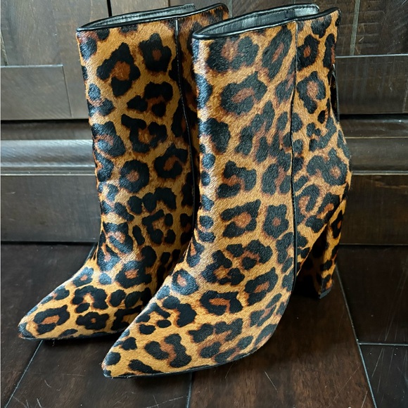 Steve Madden Leopard Print Mohair Heeled Ankle Boots - Picture 3 of 6